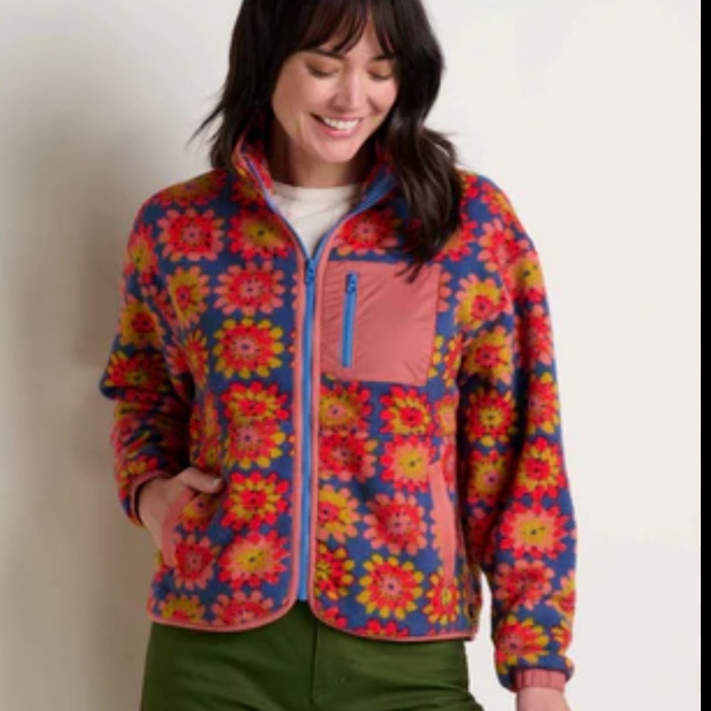 Super cute Toad & Co Campo Fleece jacket in pink floral L